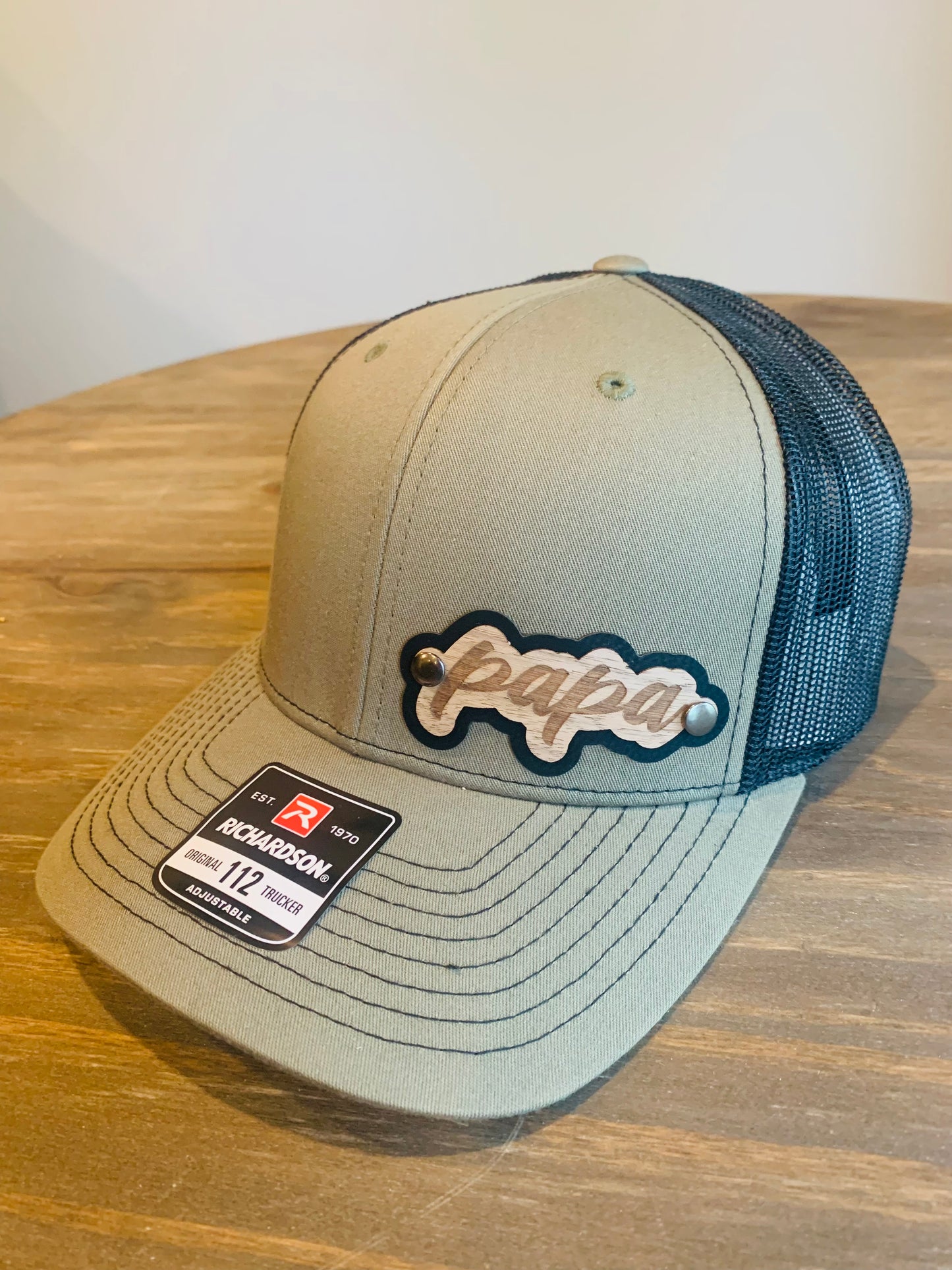 Custom Name Patch Hat - Wood and Leather - Richardson 112 Hat