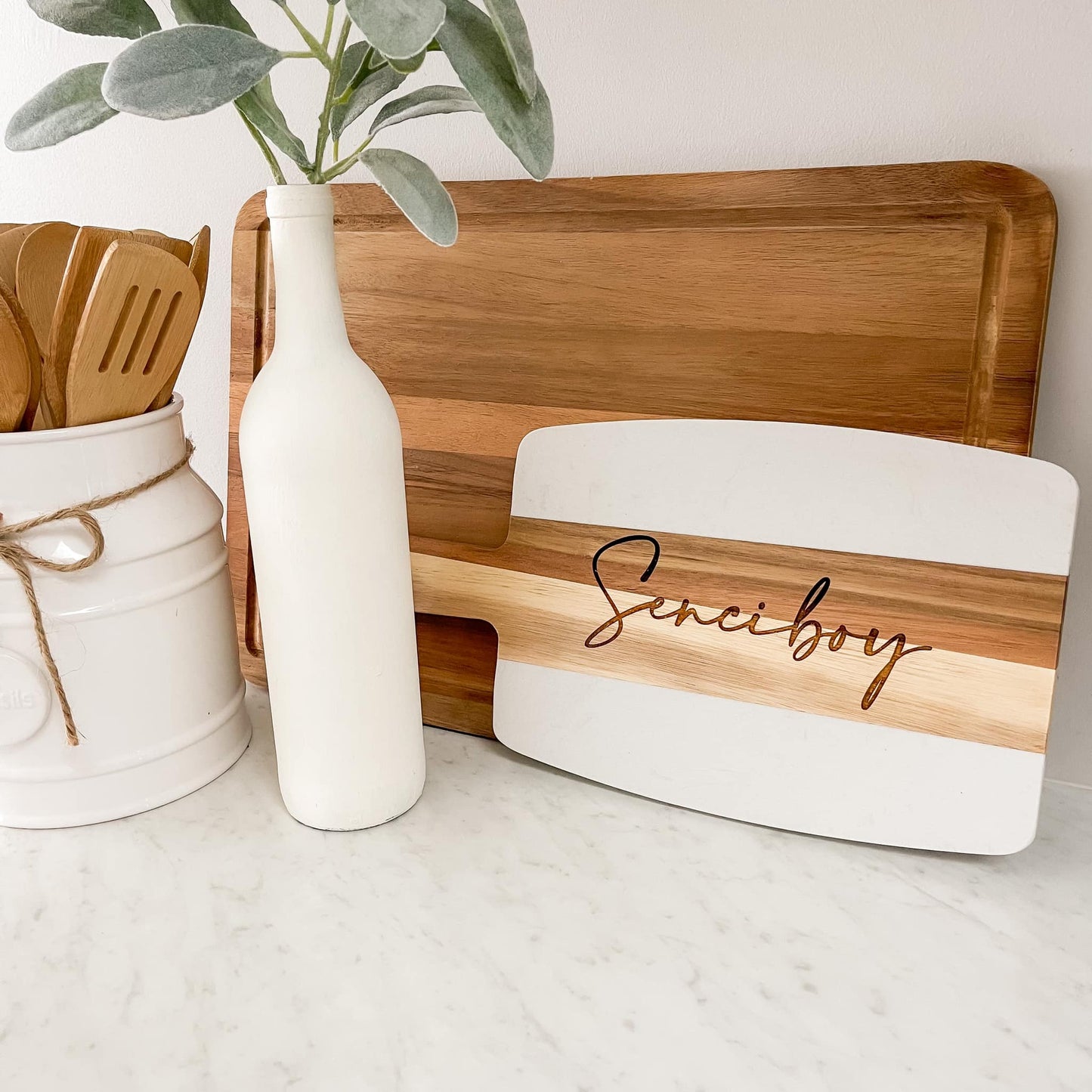 Custom Marble and Acacia Wood Serving Board