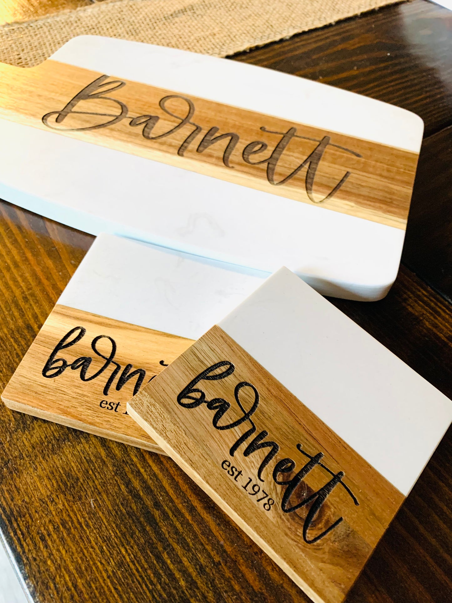 Custom Marble and Acacia Wood Serving Board