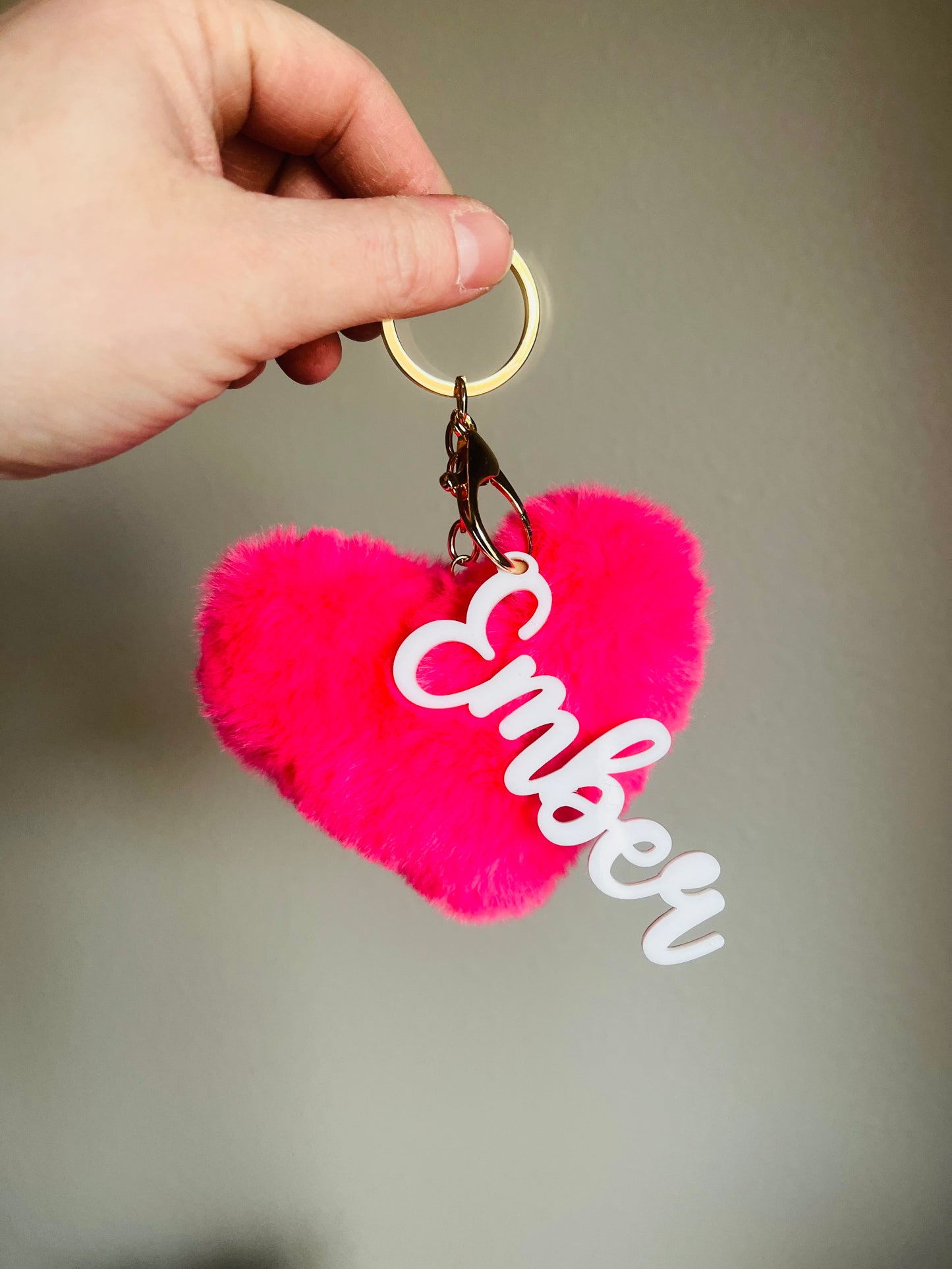 Heart Pom Keychain with Name