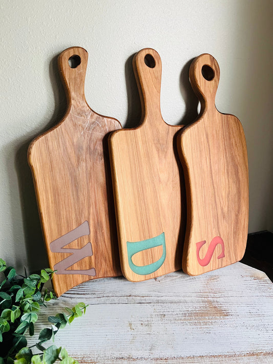 Calico Hickory Cutting Boards with Resin Inital