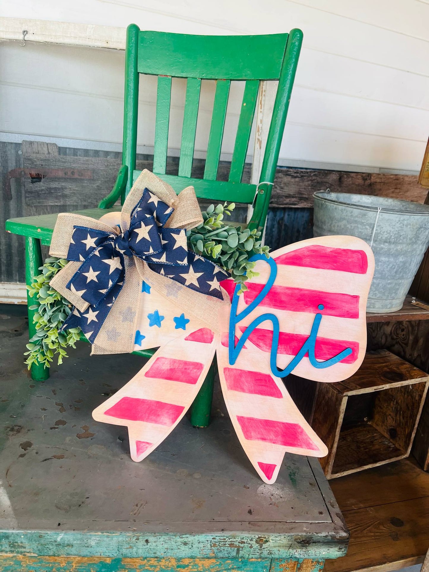 Red, White & Blue Bow Doorhanger