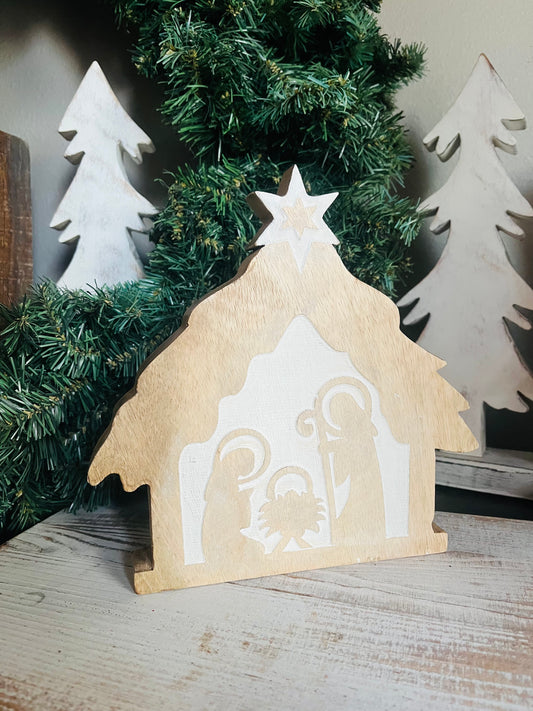White and Wood Nativity
