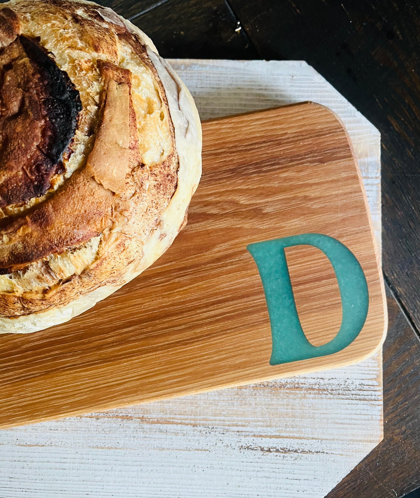 Calico Hickory Cutting Boards with Resin Inital
