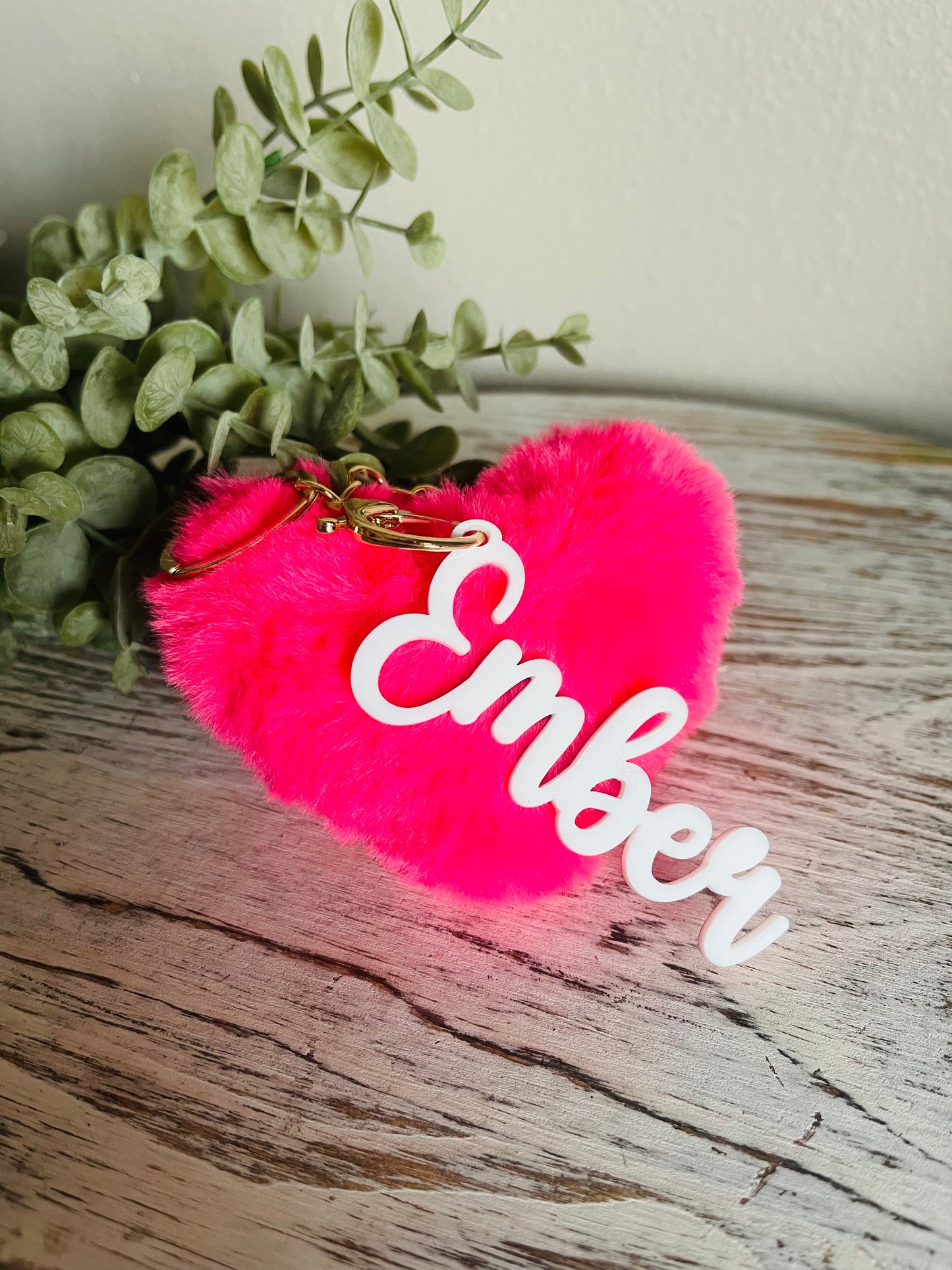 Heart Pom Keychain with Name