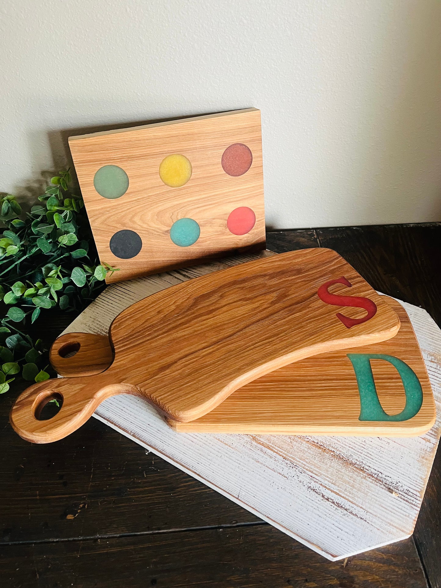 Calico Hickory Cutting Boards with Resin Inital