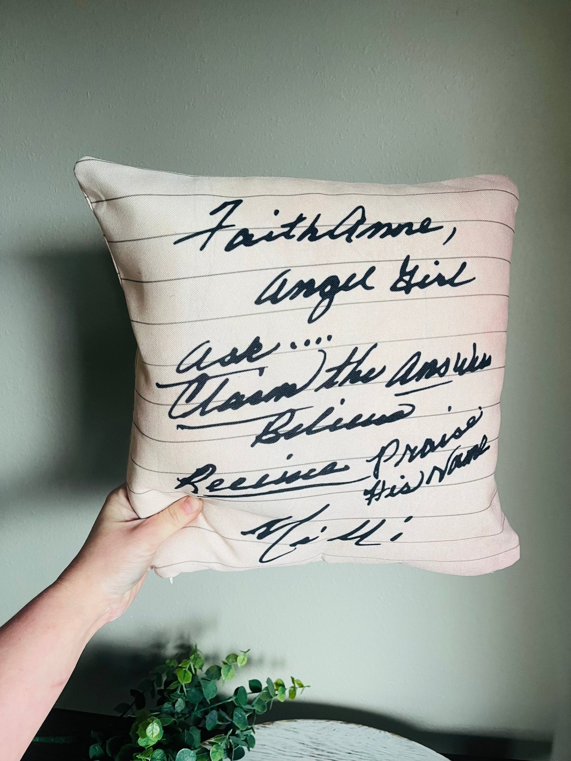 pillow case with custom engraved handwritten note