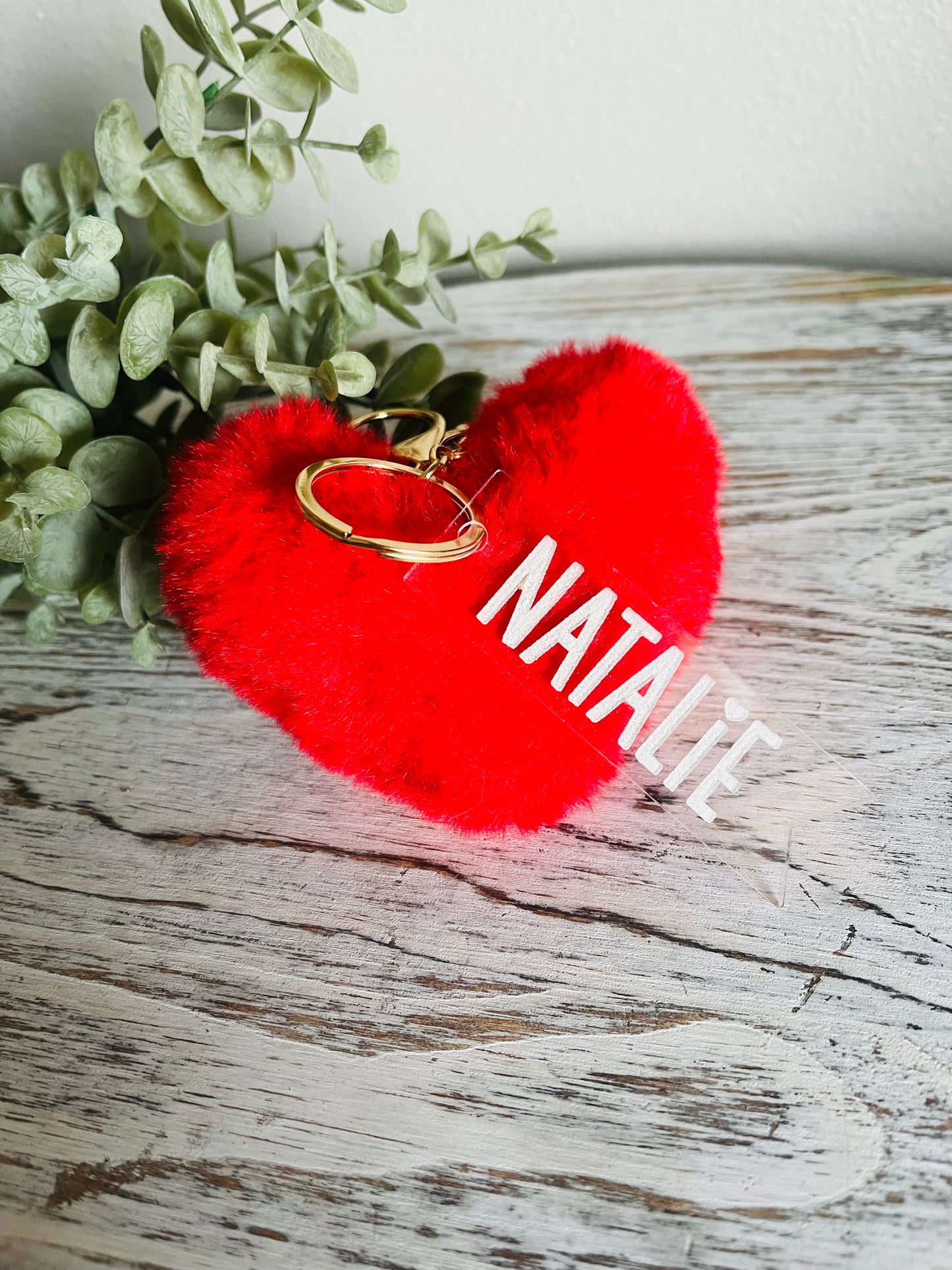 Heart Pom Keychain with Name