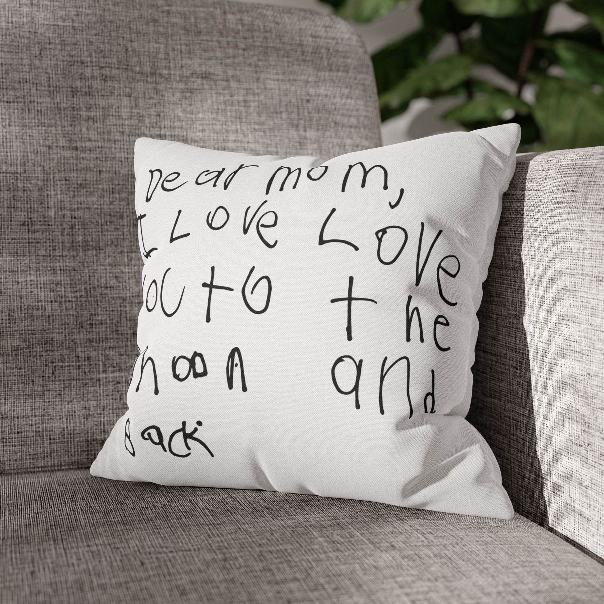 another example of a white pillow case with custom engraved handwritten note printed