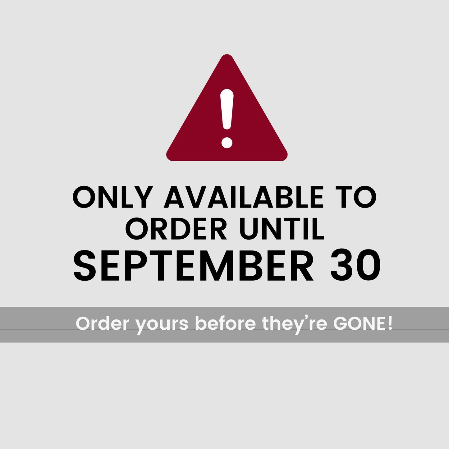 Red triangle warning sign with exclamation mark on gray background with text about limited availability.