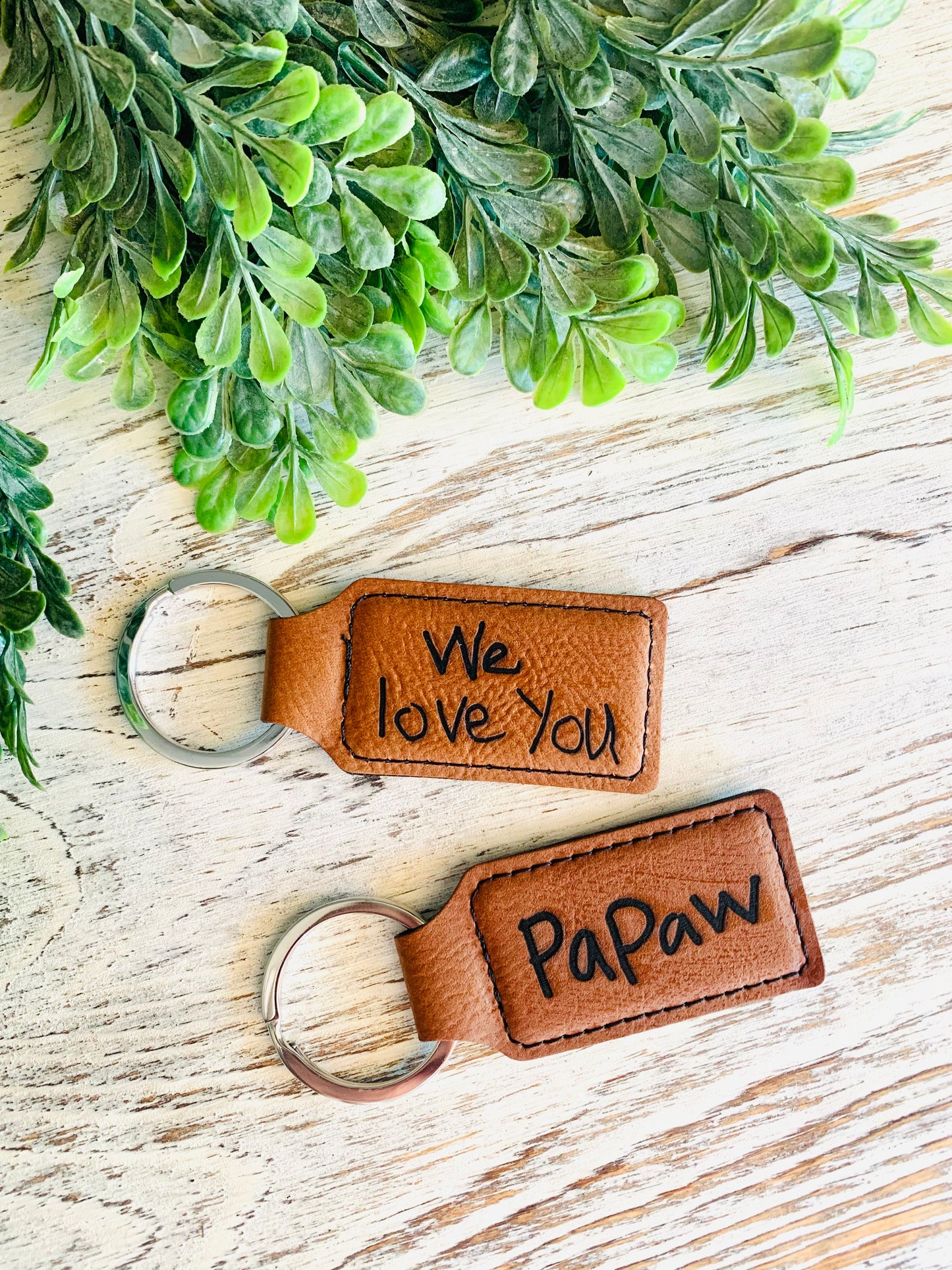 Leather Keychain with Handwritten Message