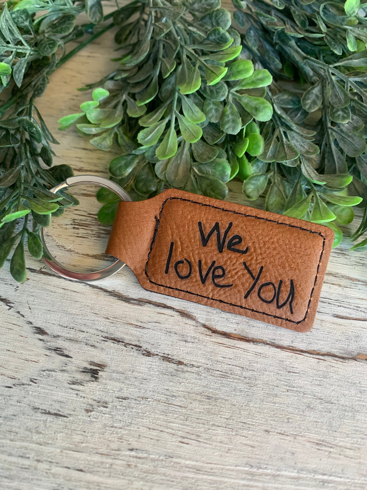 Leather Keychain with Handwritten Message