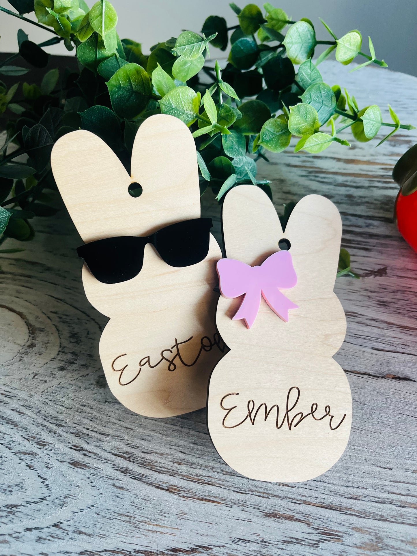 Wooden Bunny Basket Tags