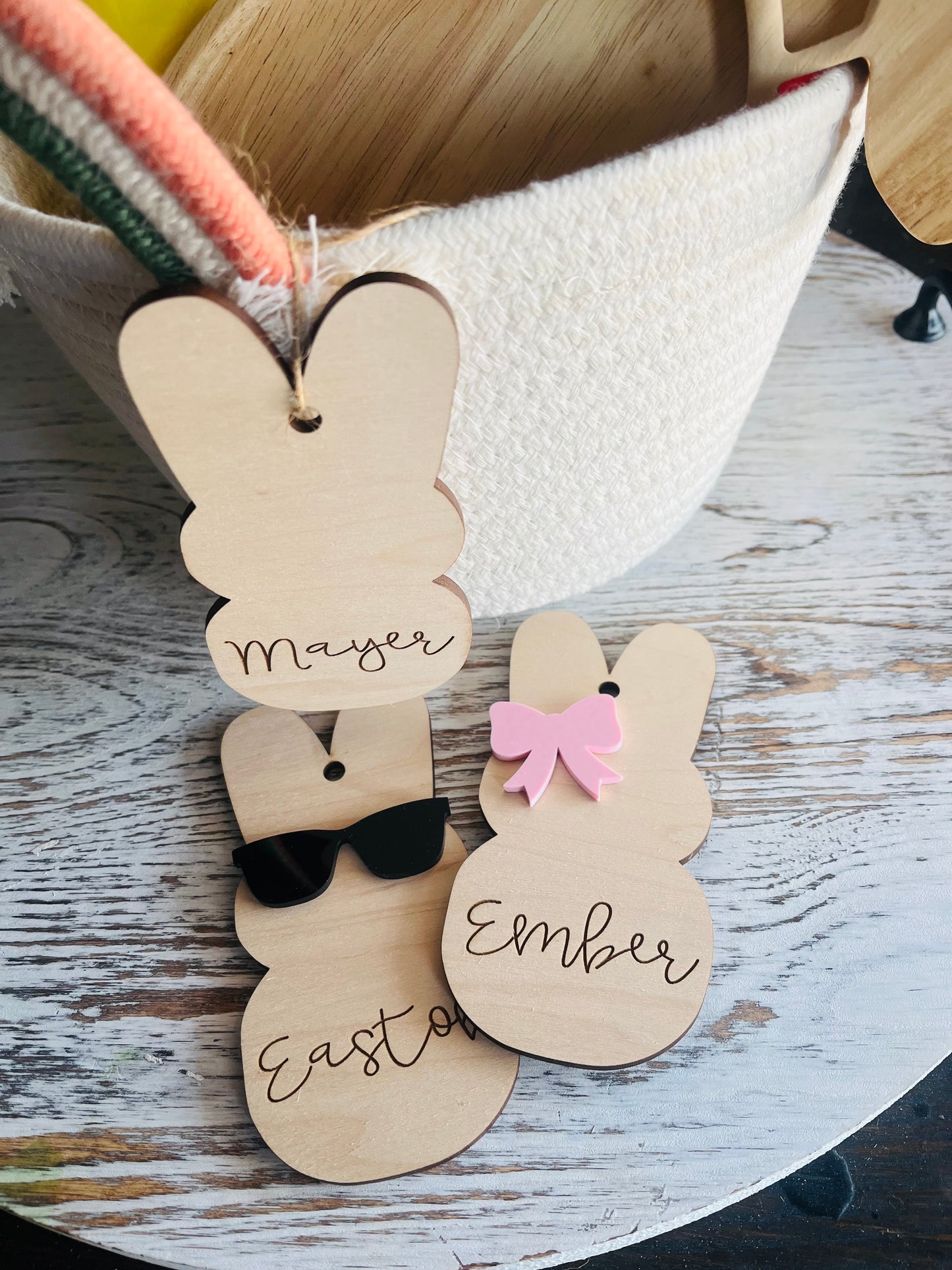Wooden Bunny Basket Tags
