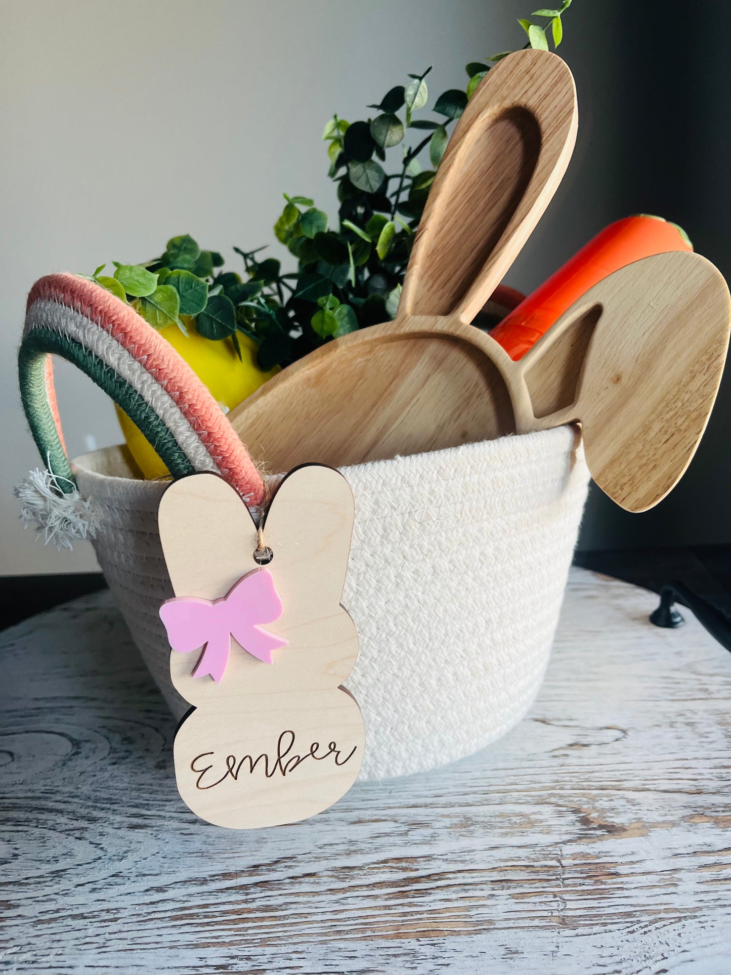 Wooden Bunny Basket Tags