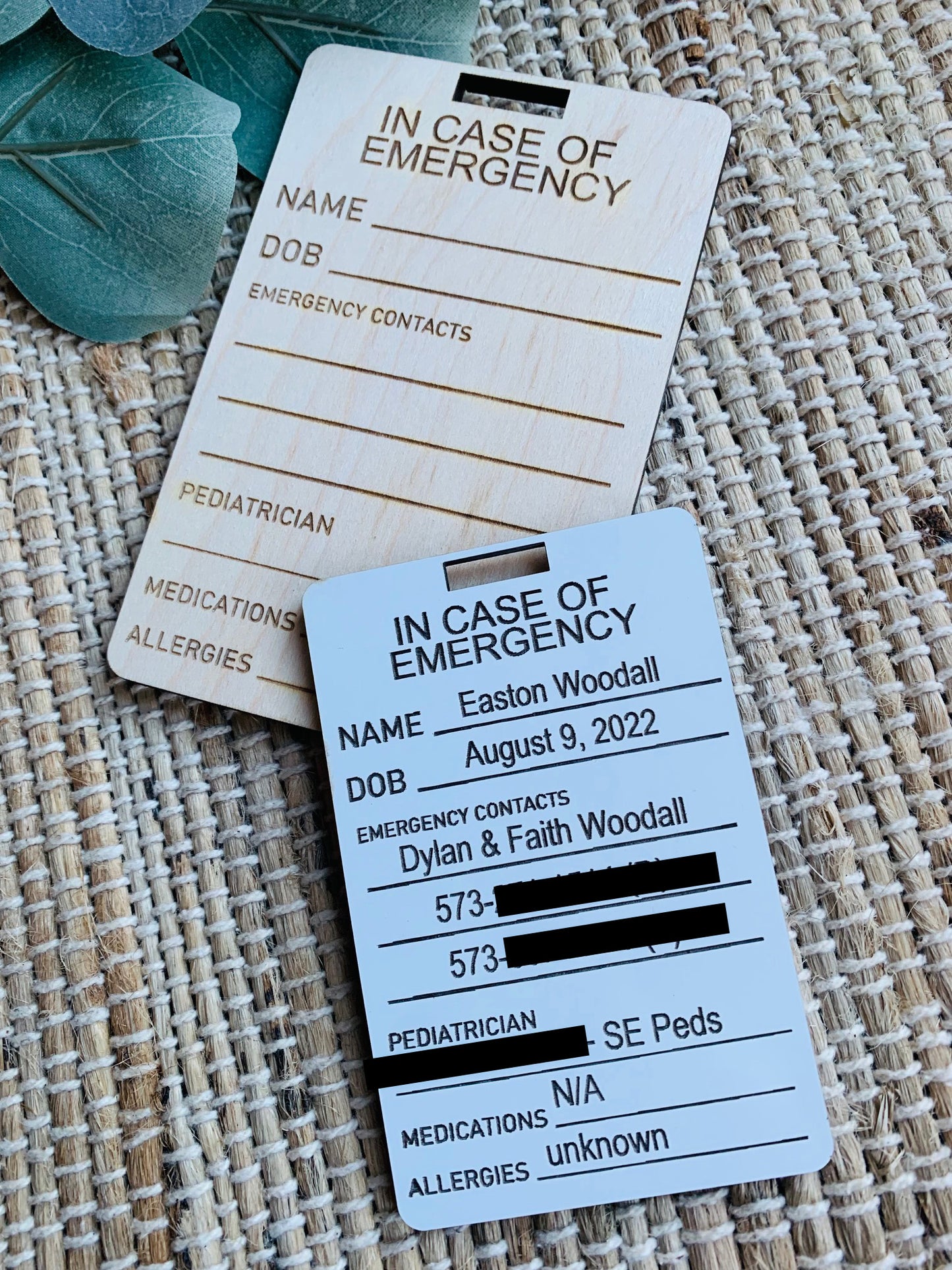 Child's Emergency ID Tags